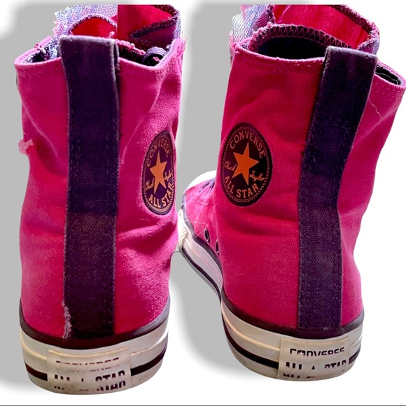Converse Girls All Star Chuck Taylor Distressed Pink Party Hi Top Sneakers 4 - Picture 5 of 16